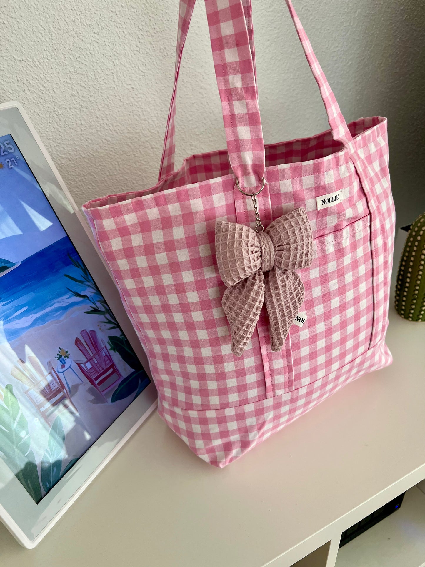 Bow Keychain Waffle Rose