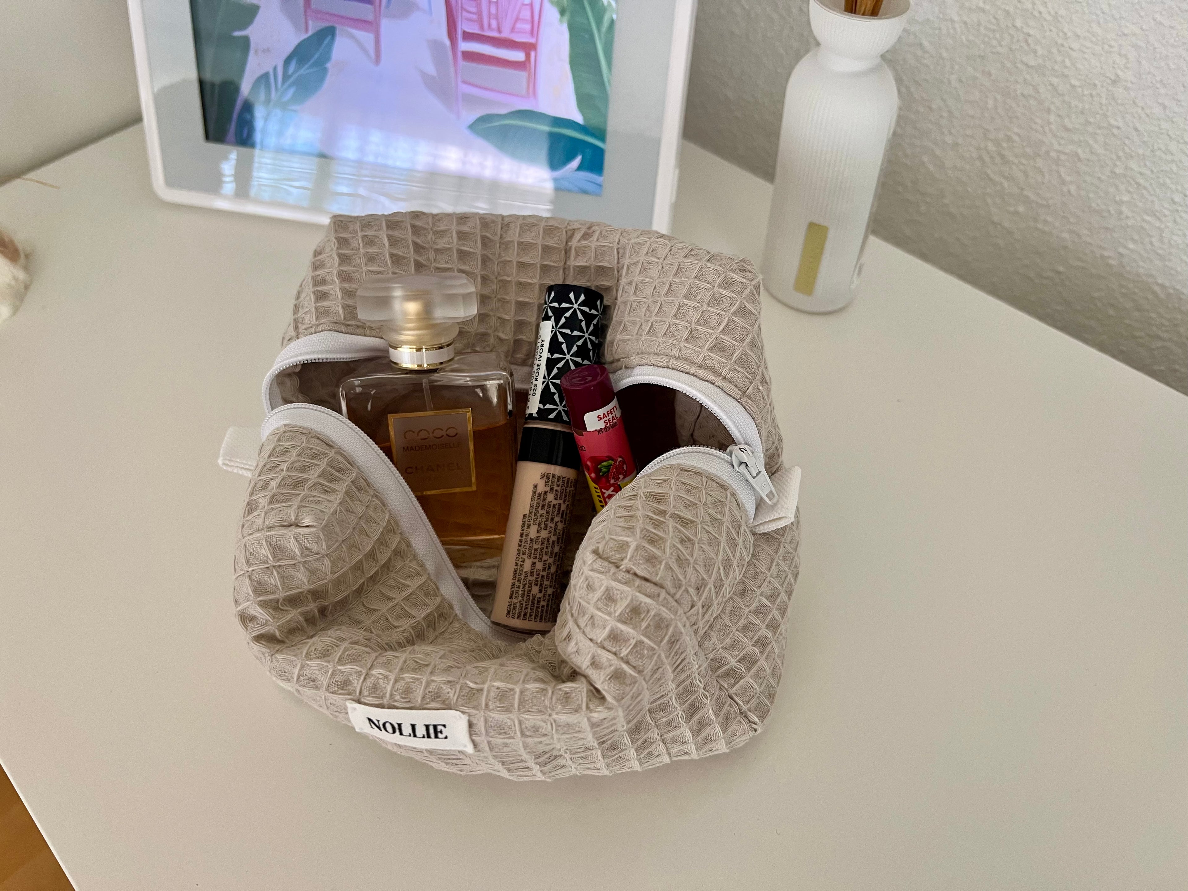 Beige Waffle Makeup Bag