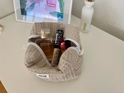 Beige Waffle Makeup Bag