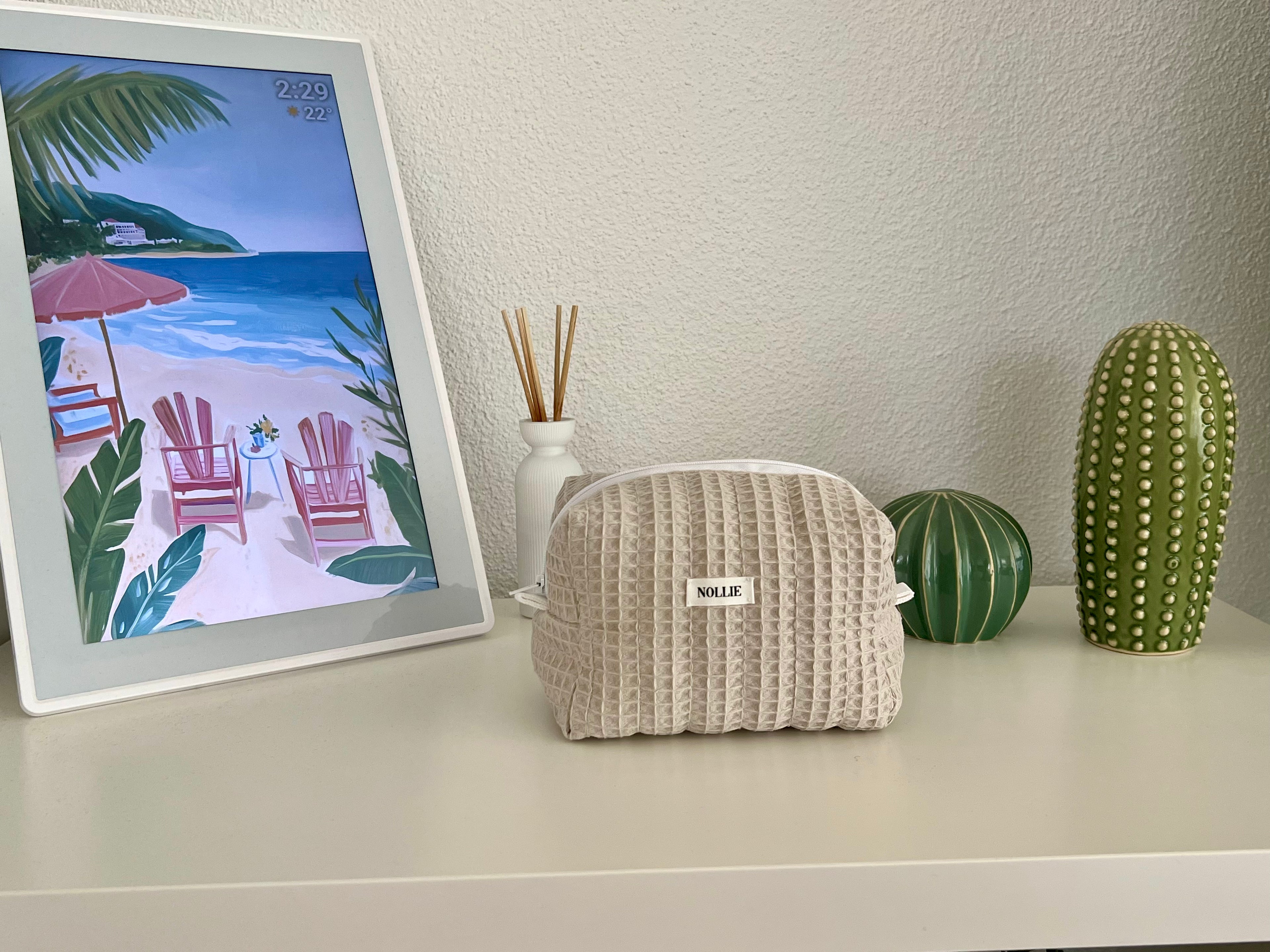 Beige Waffle Makeup Bag