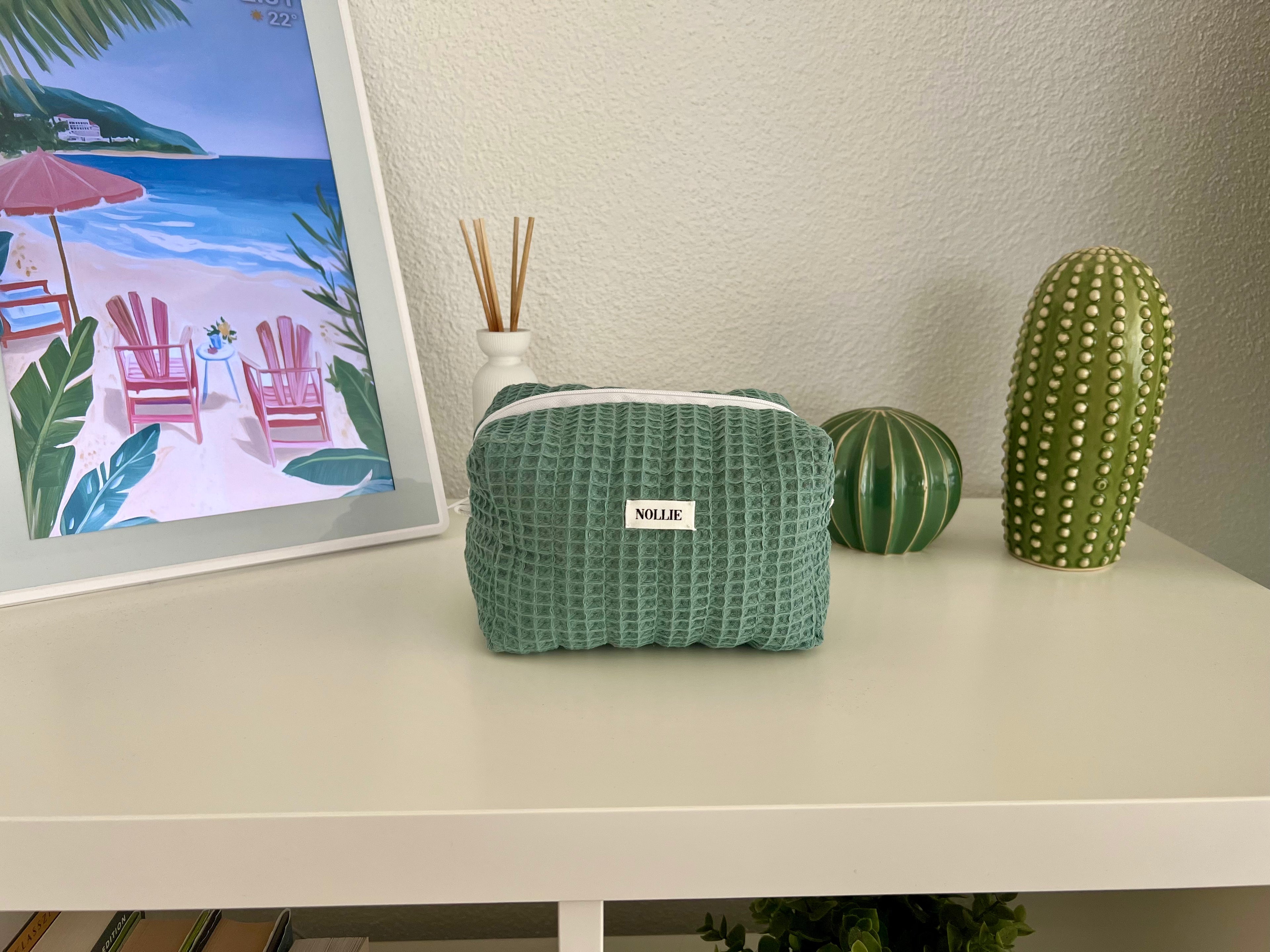 Mint Waffle Makeup Bag