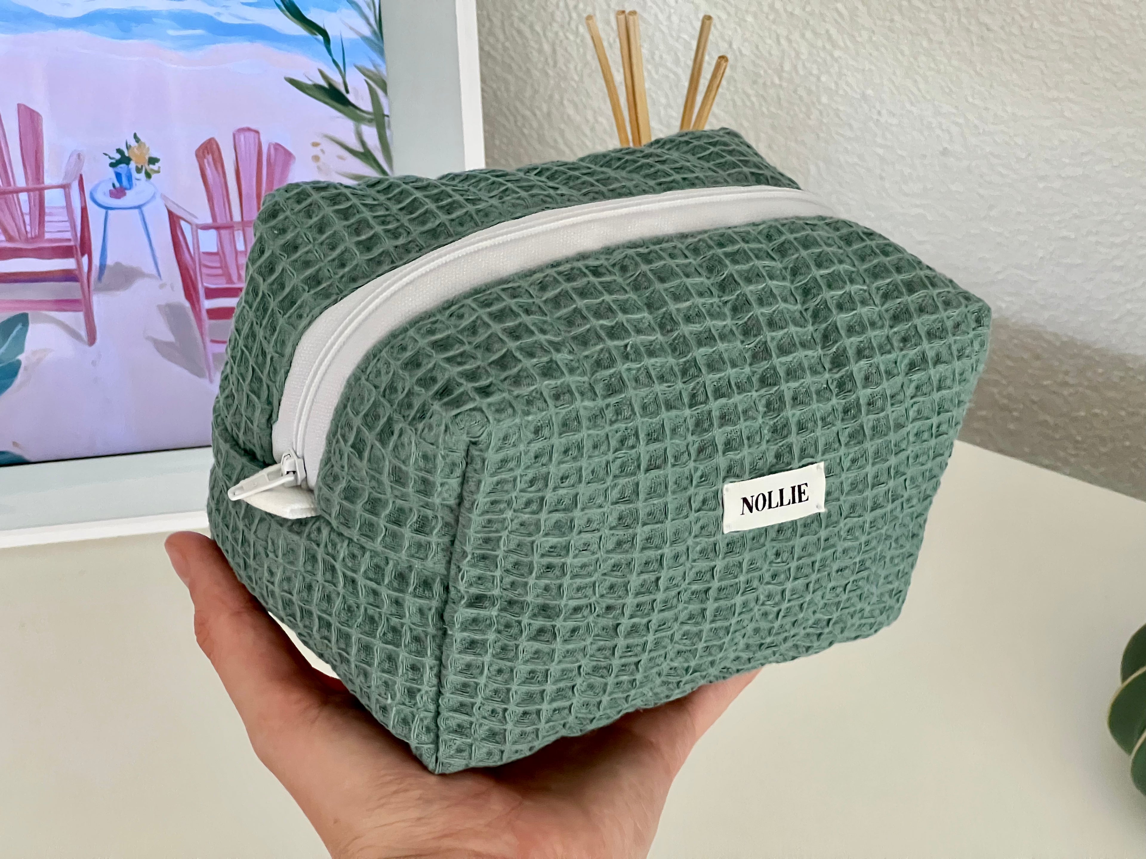 Mint Waffle Makeup Bag
