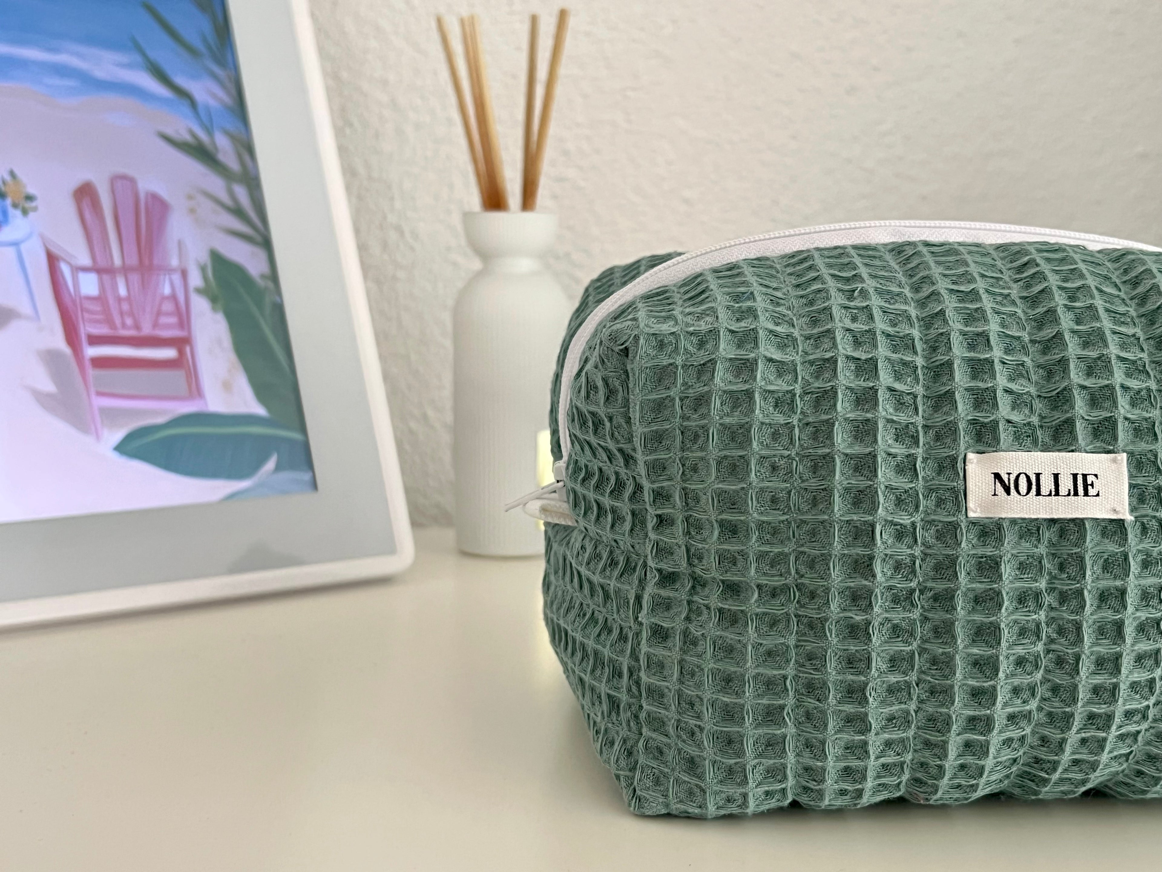 Mint Waffle Makeup Bag