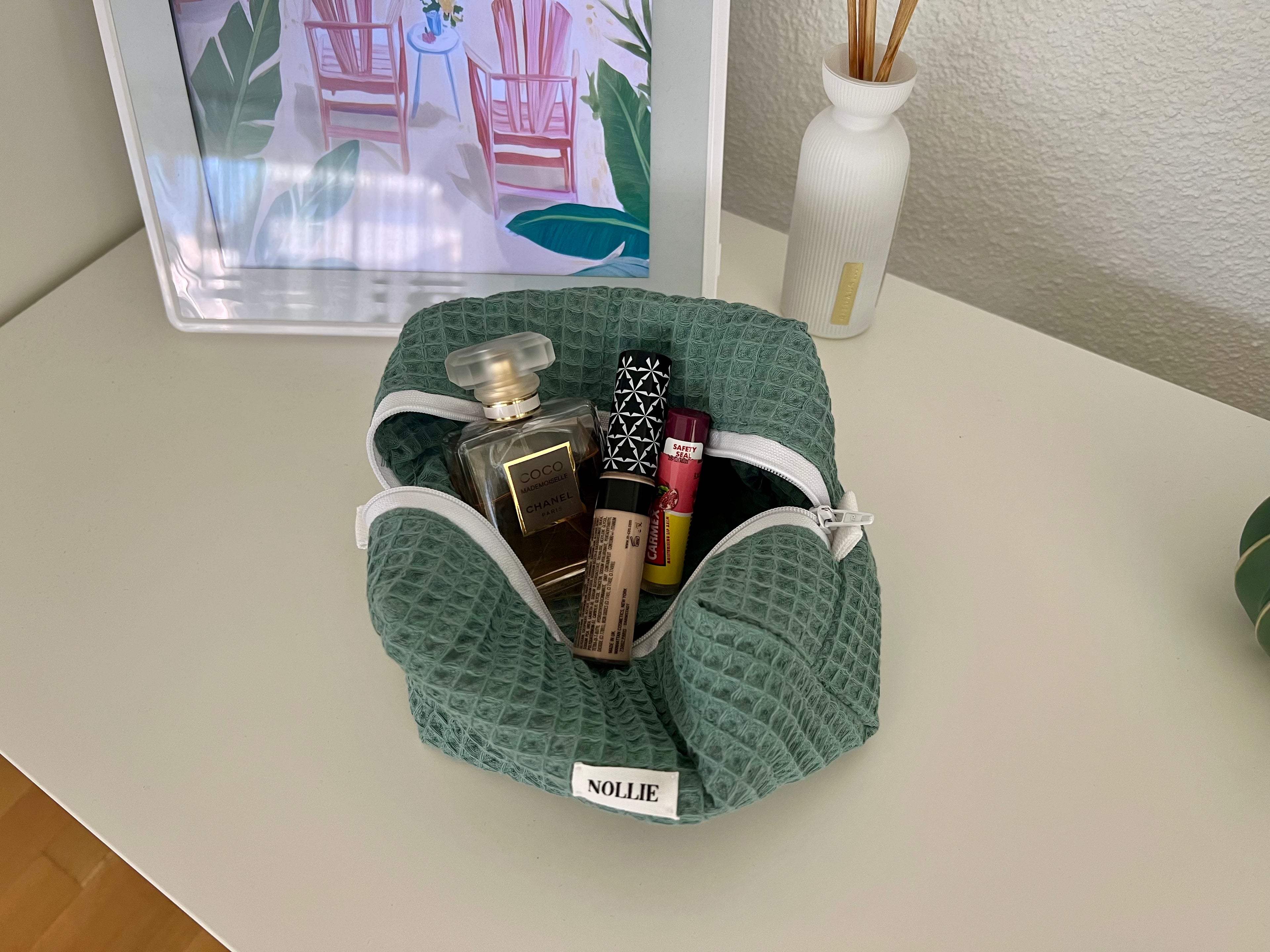 Mint Waffle Makeup Bag