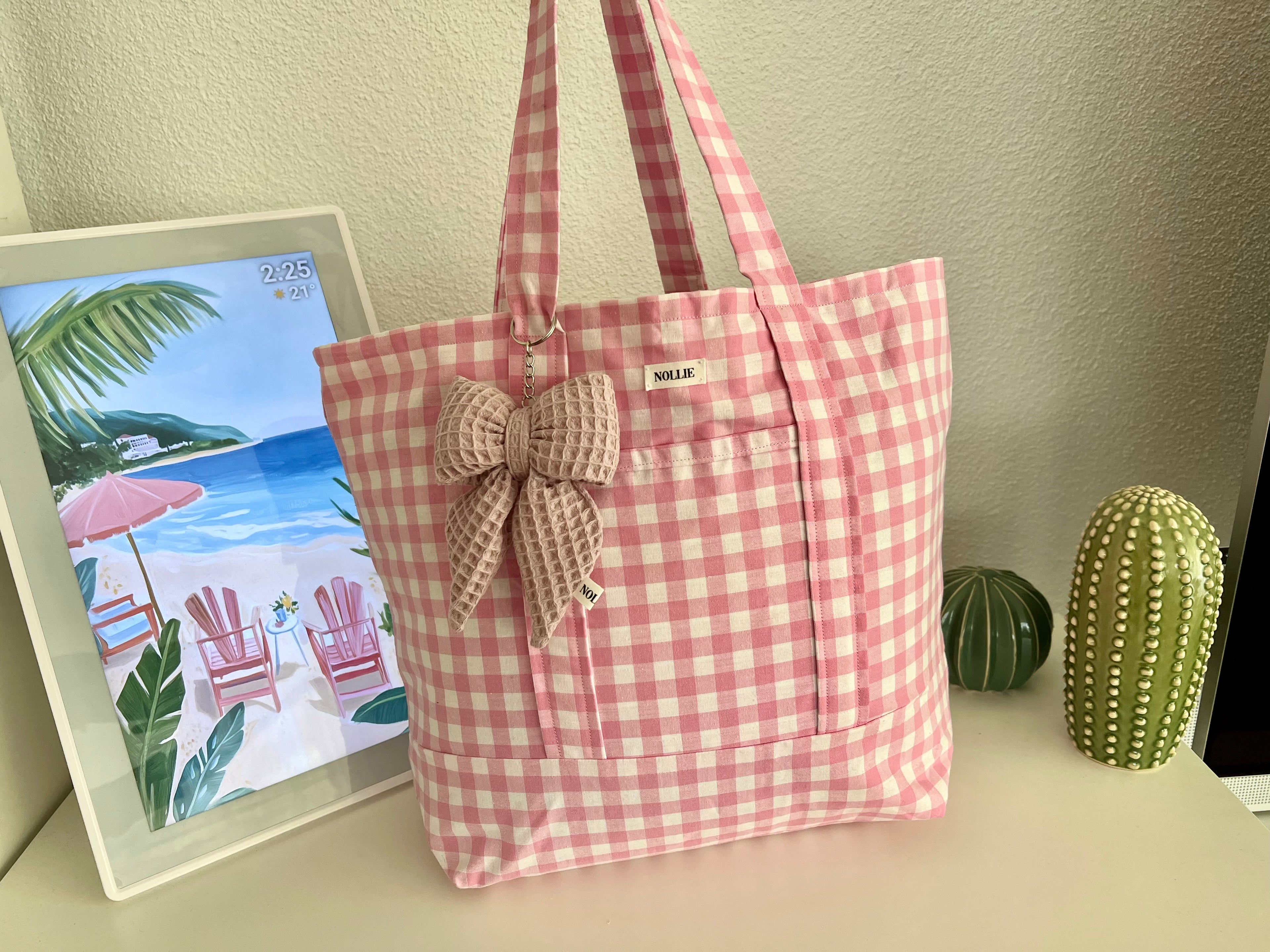 Bow Keychain Waffle Rose