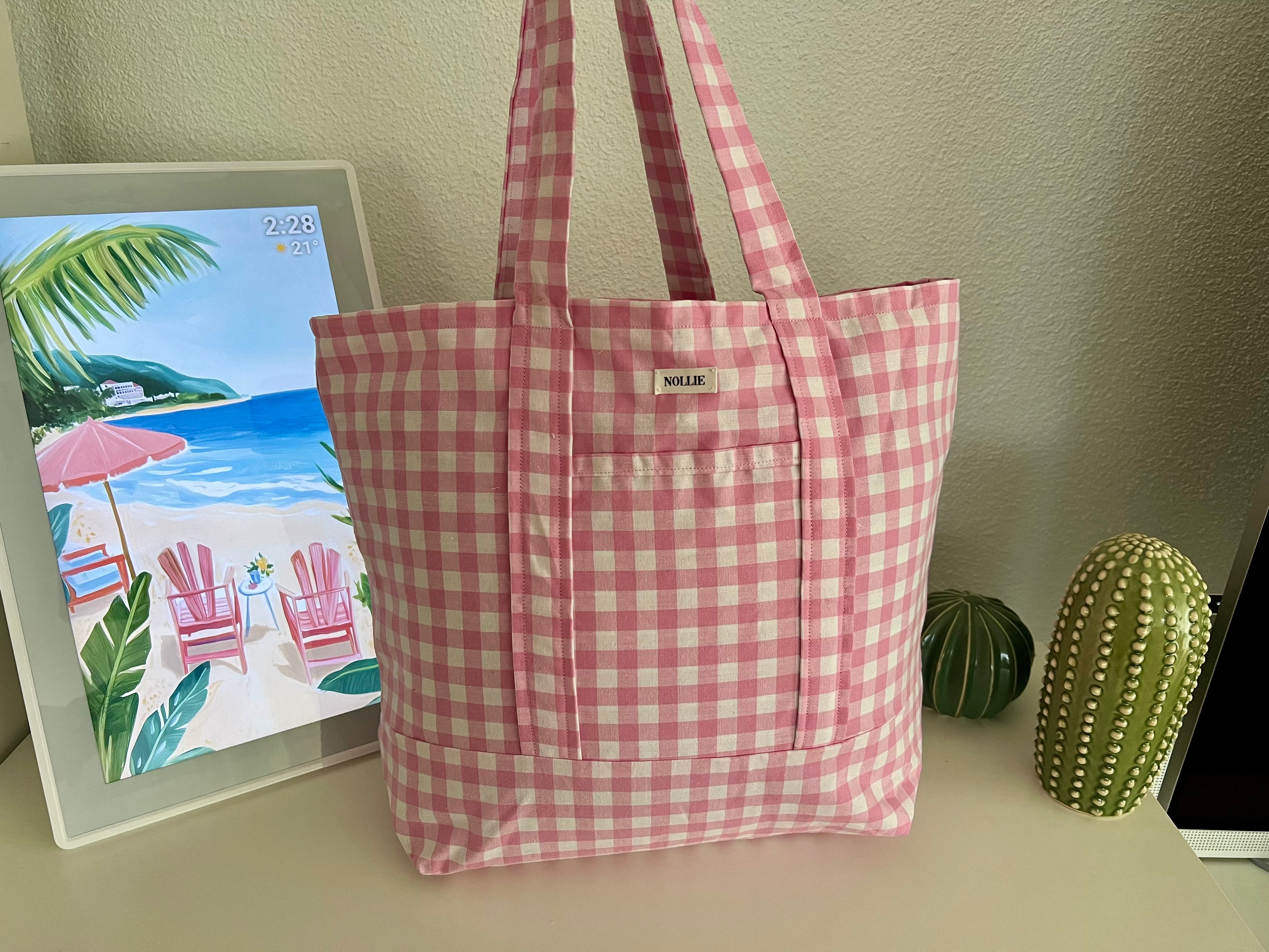 Tote Bag Gingham Pink