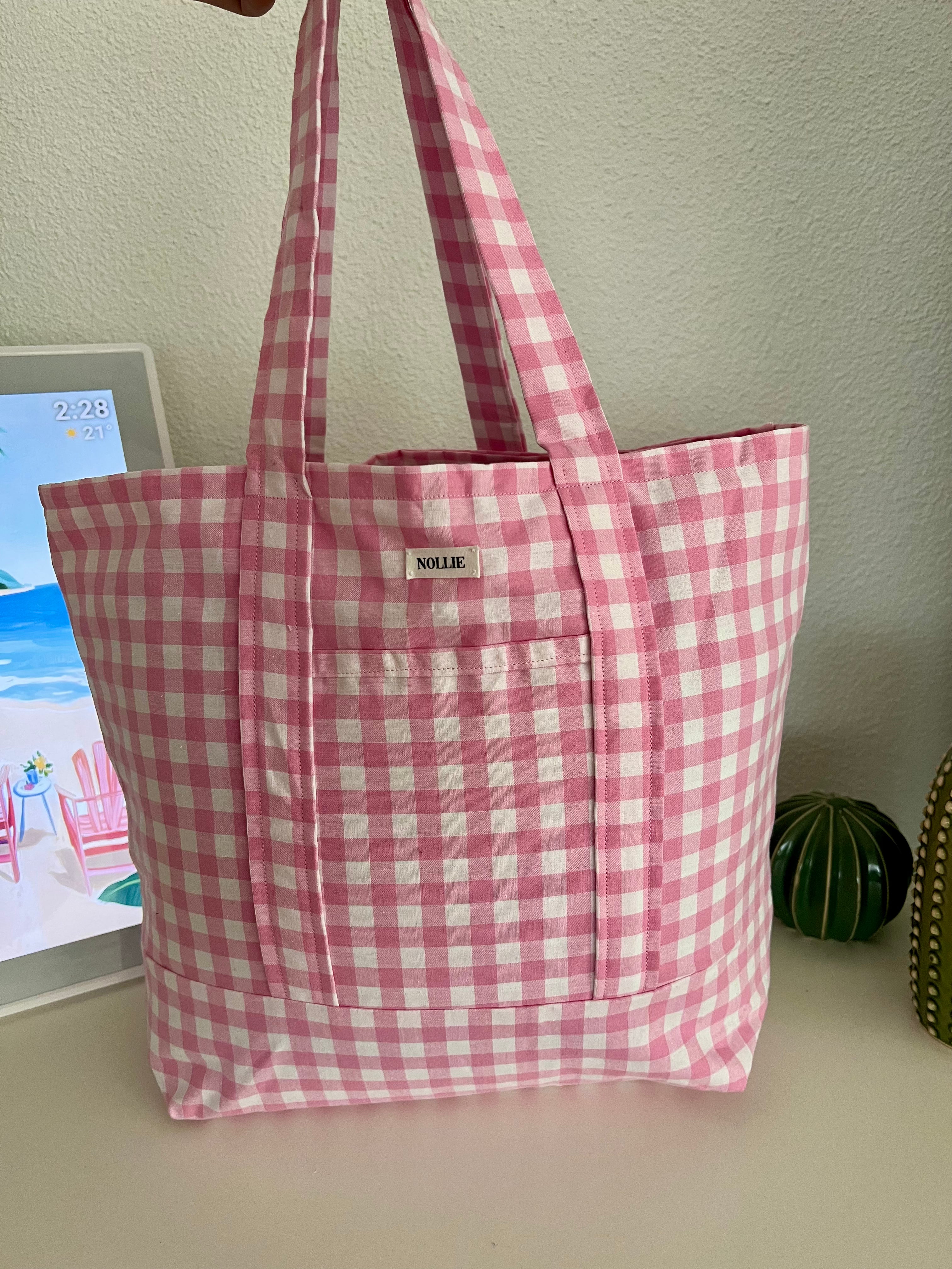 Tote Bag Gingham Pink