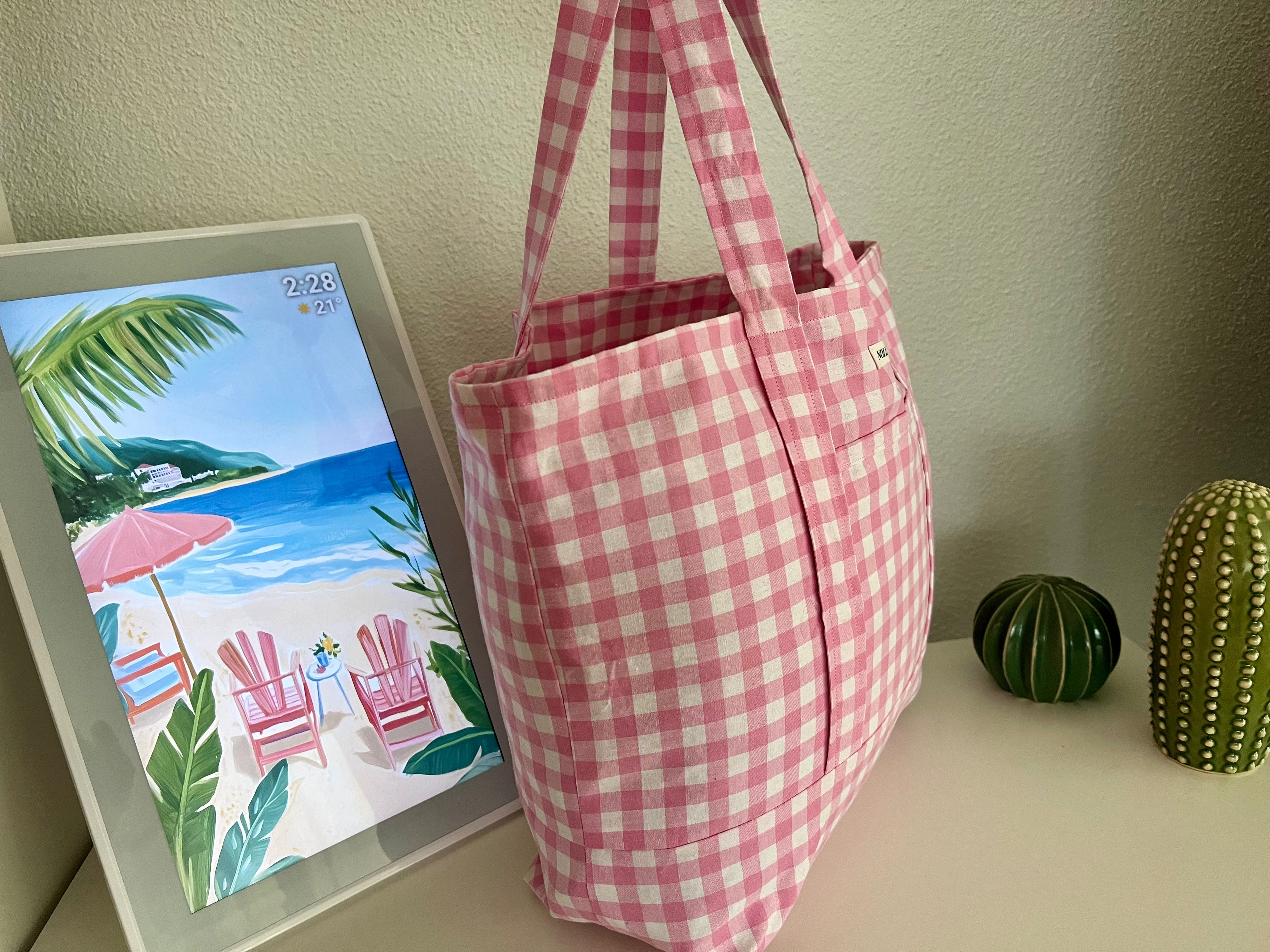 Tote Bag Gingham Pink