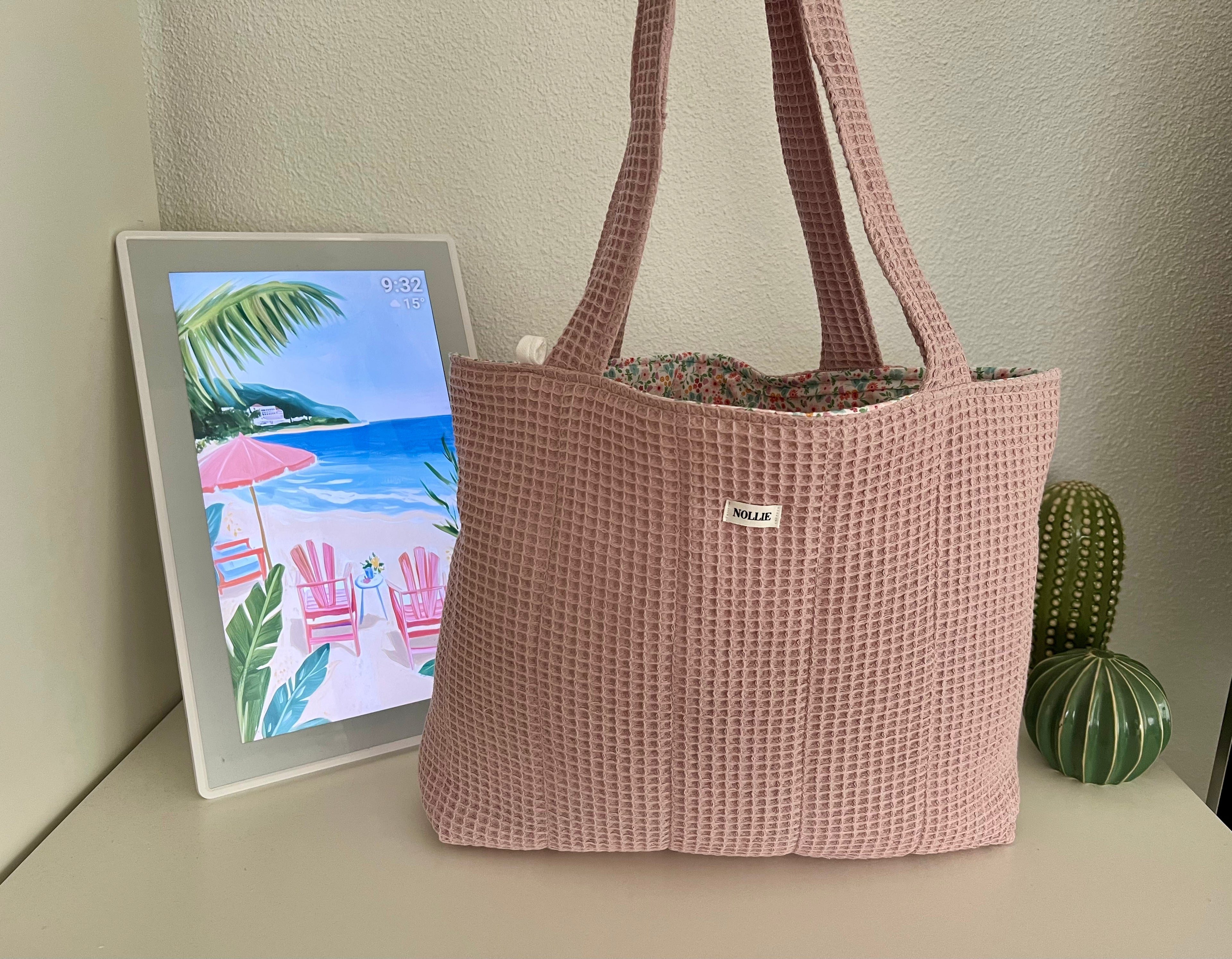 Quilted Waffle Rose Tote Bag