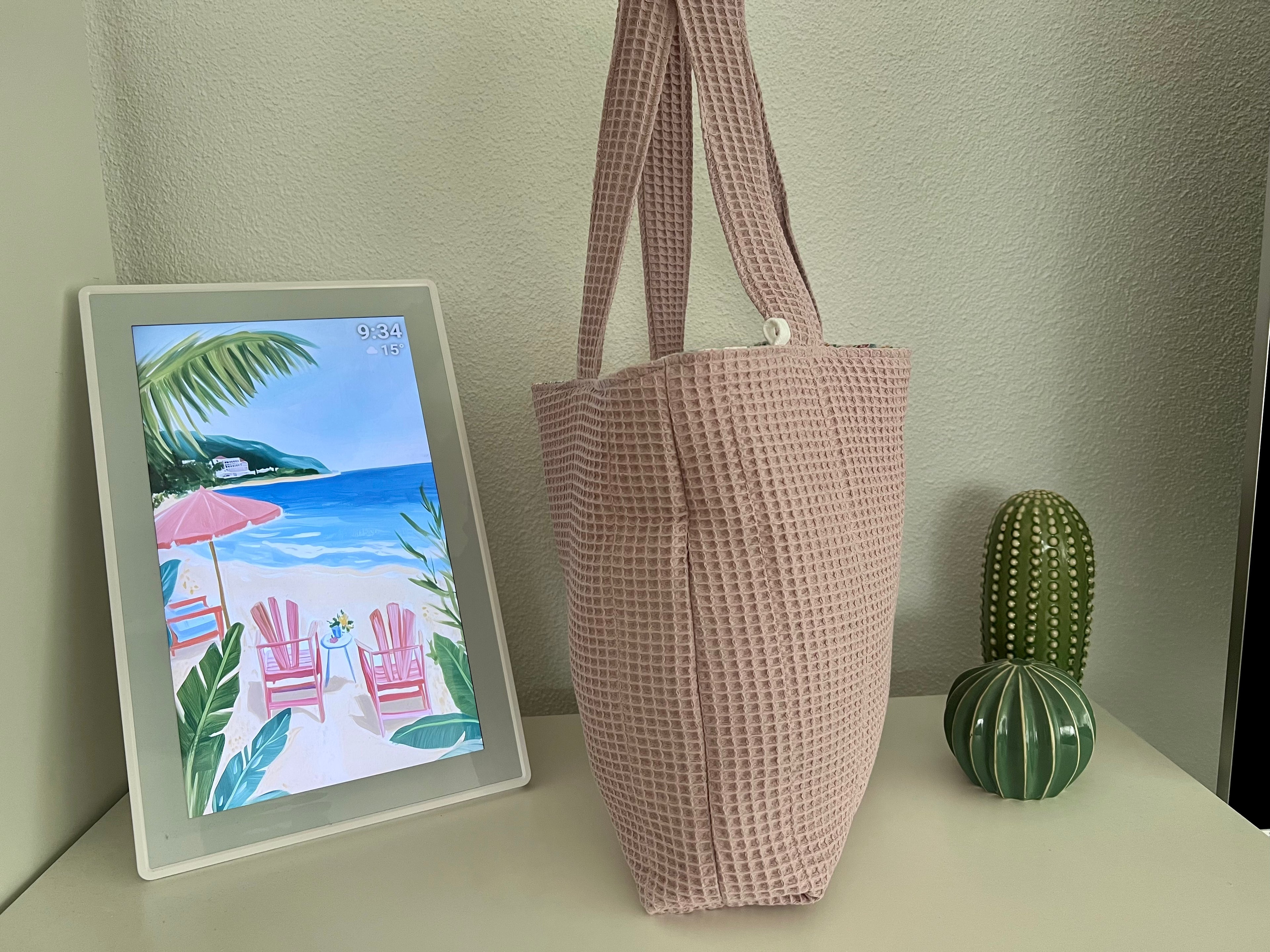 Quilted Waffle Rose Tote Bag