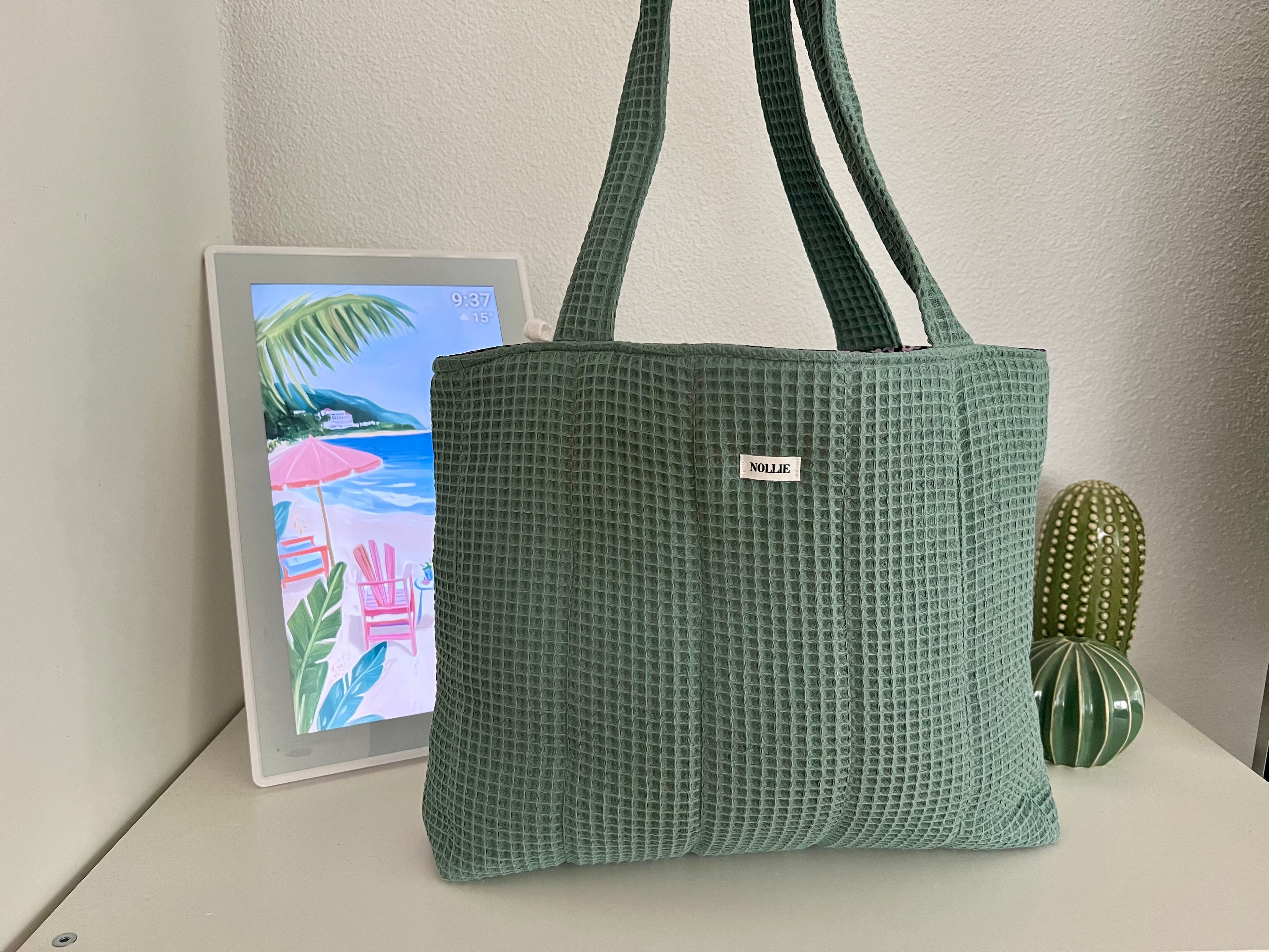Quilted Waffle Mint Tote Bag