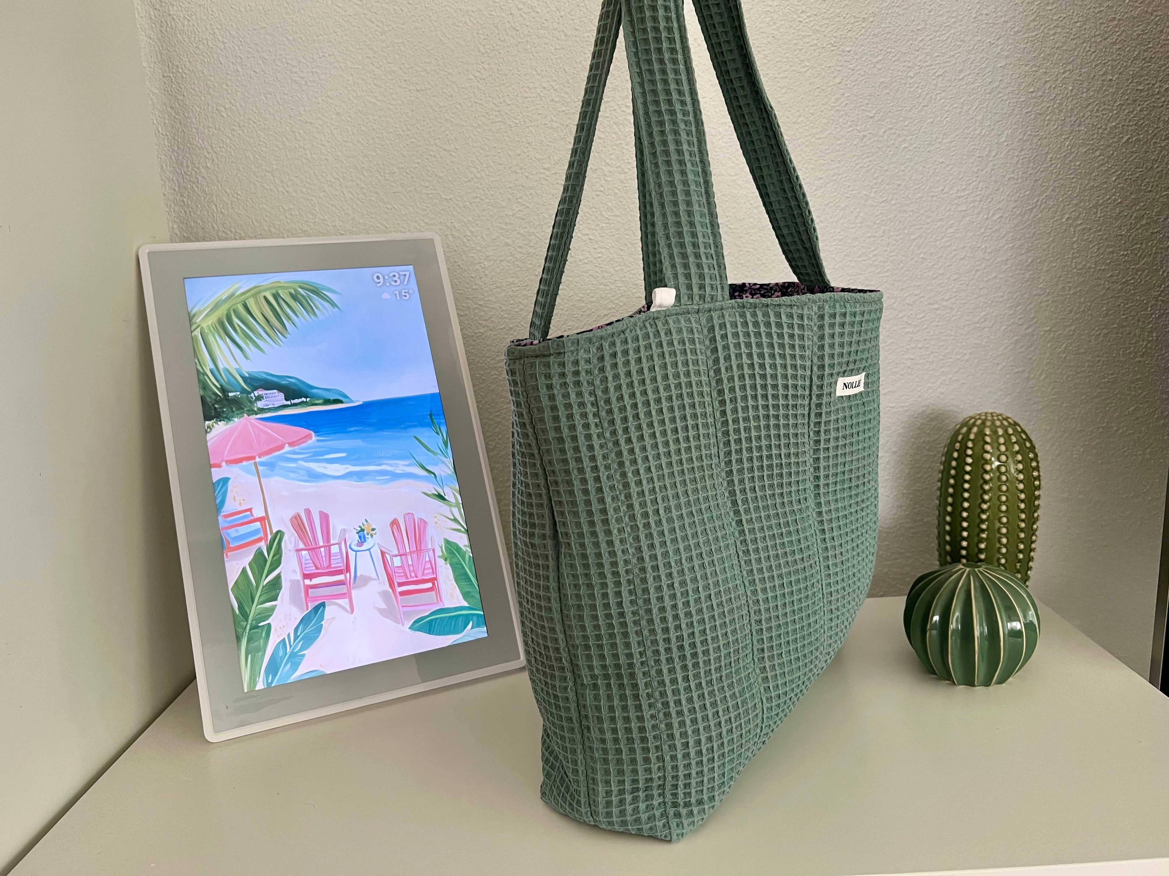 Quilted Waffle Mint Tote Bag