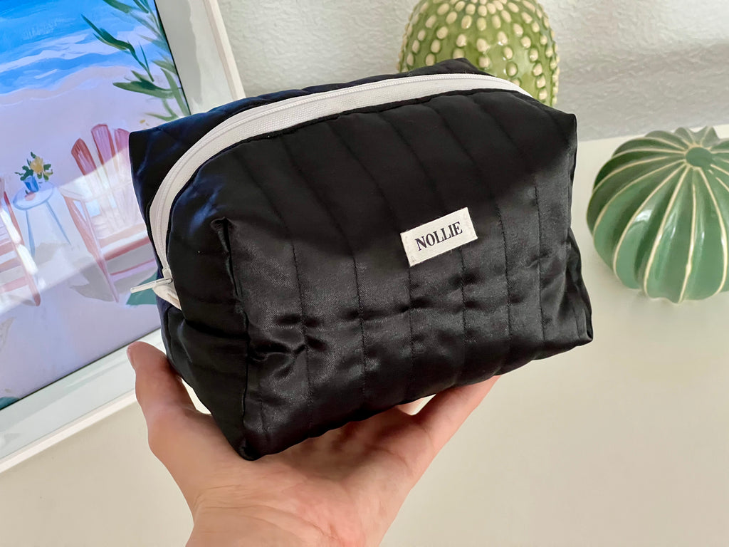 Satin Black Makeup Bag