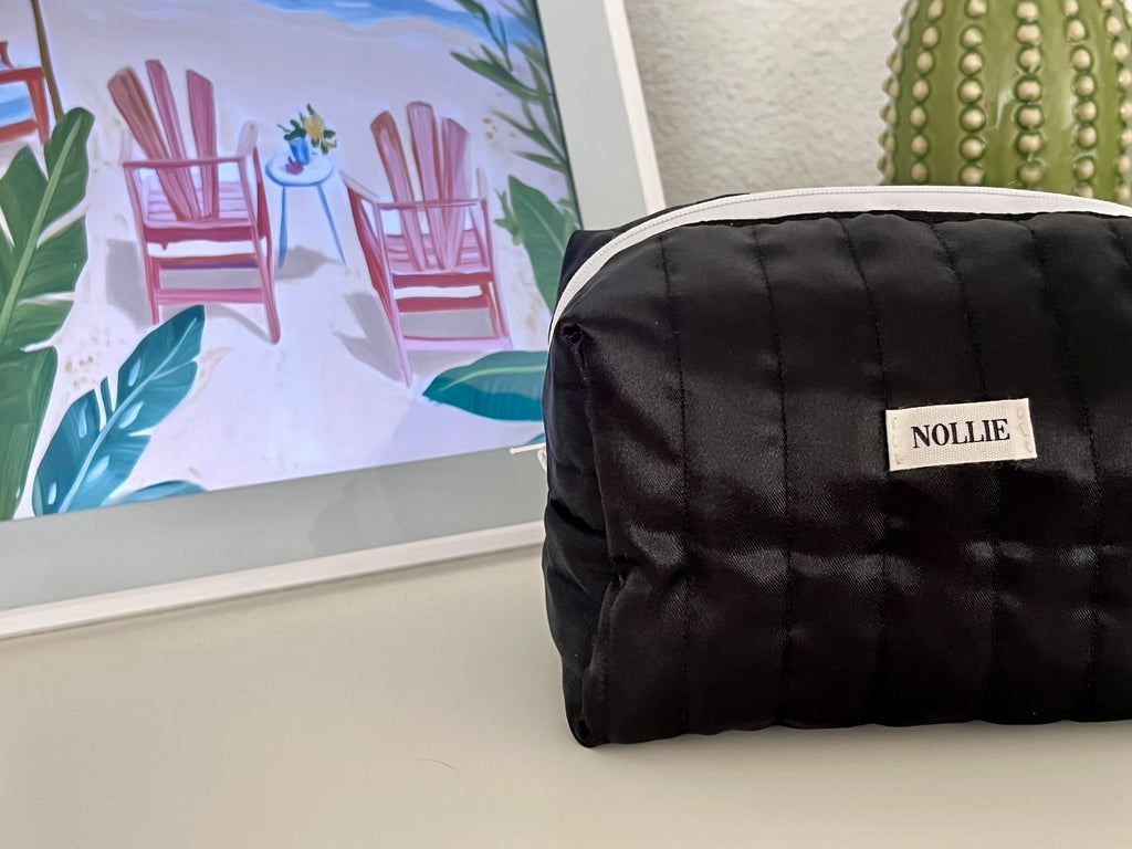 Satin Black Makeup Bag