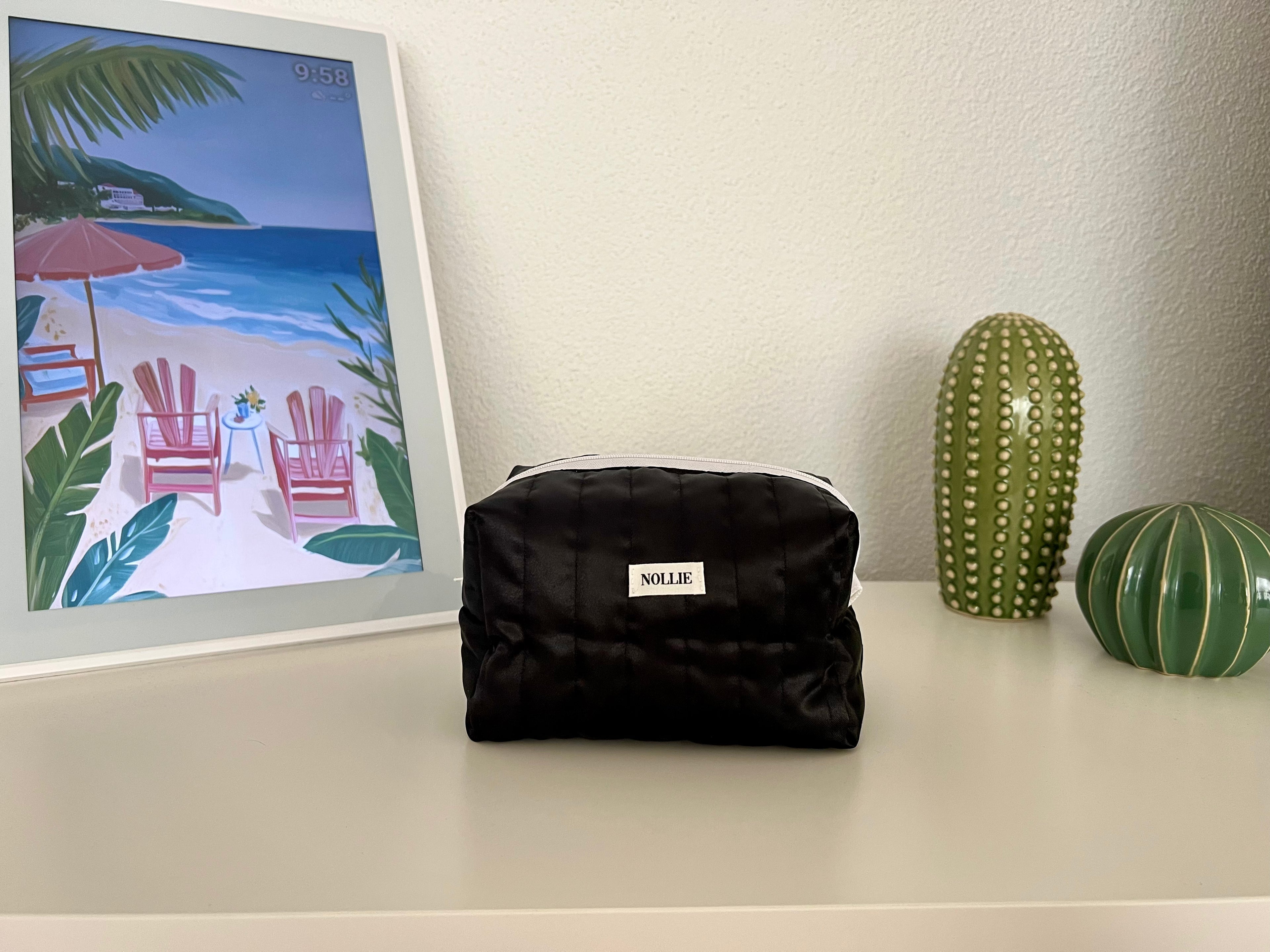 Satin Black Makeup Bag