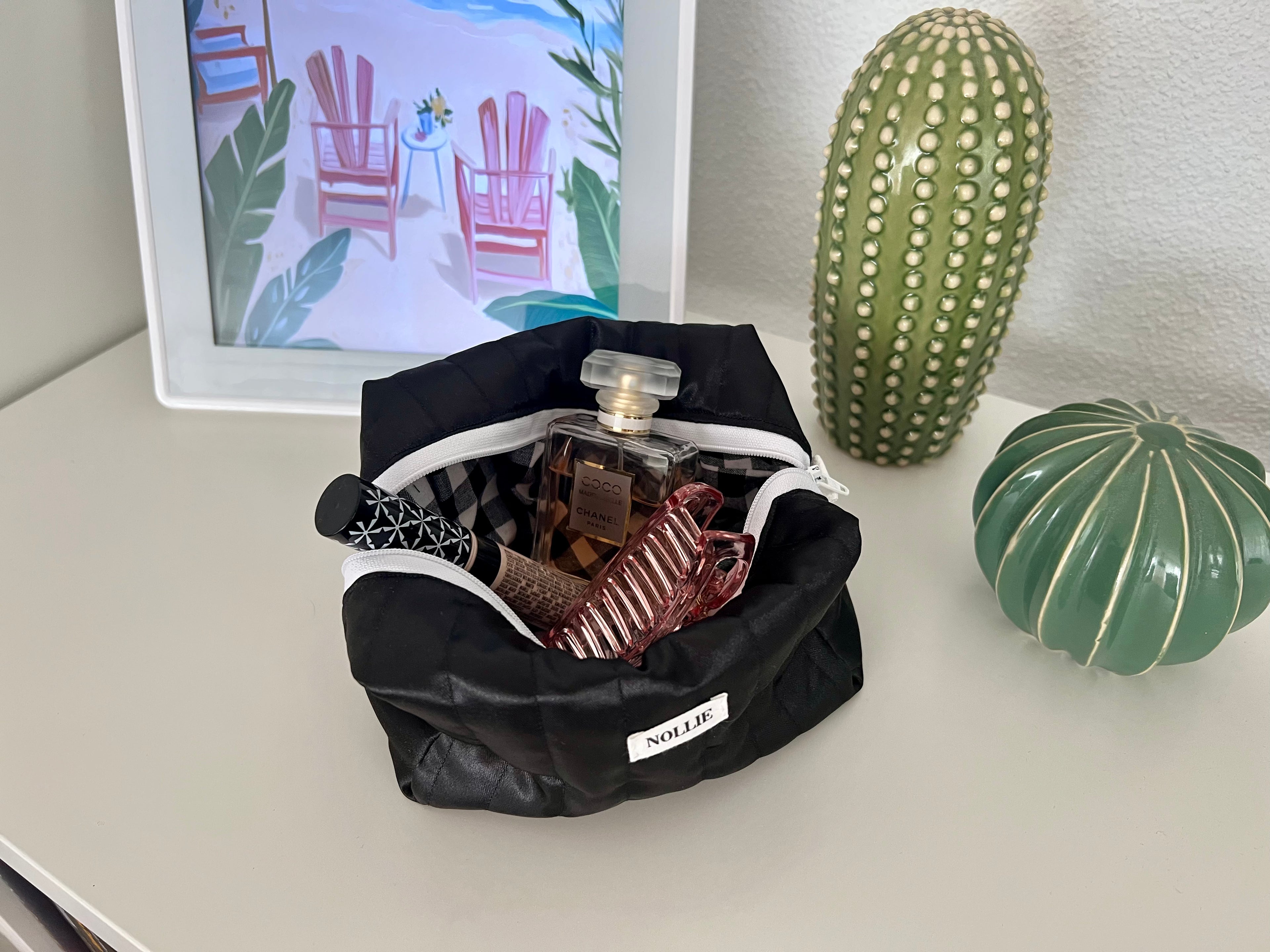 Satin Black Makeup Bag