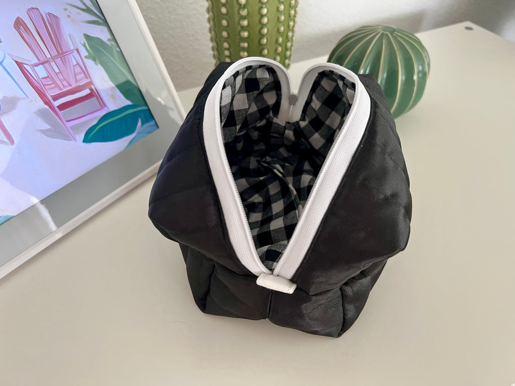 Satin Black Makeup Bag