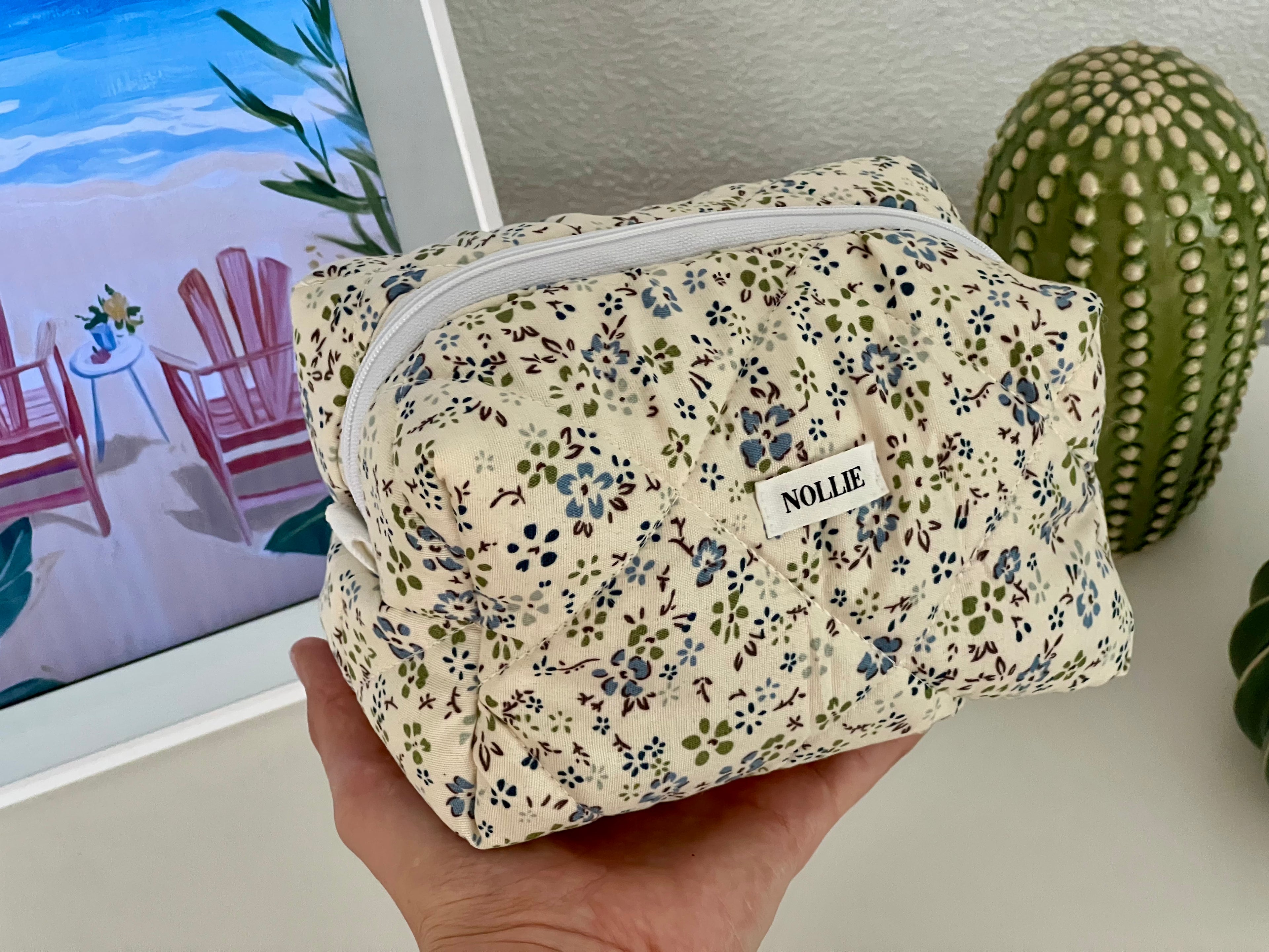 Blue Flower Makeup Bag