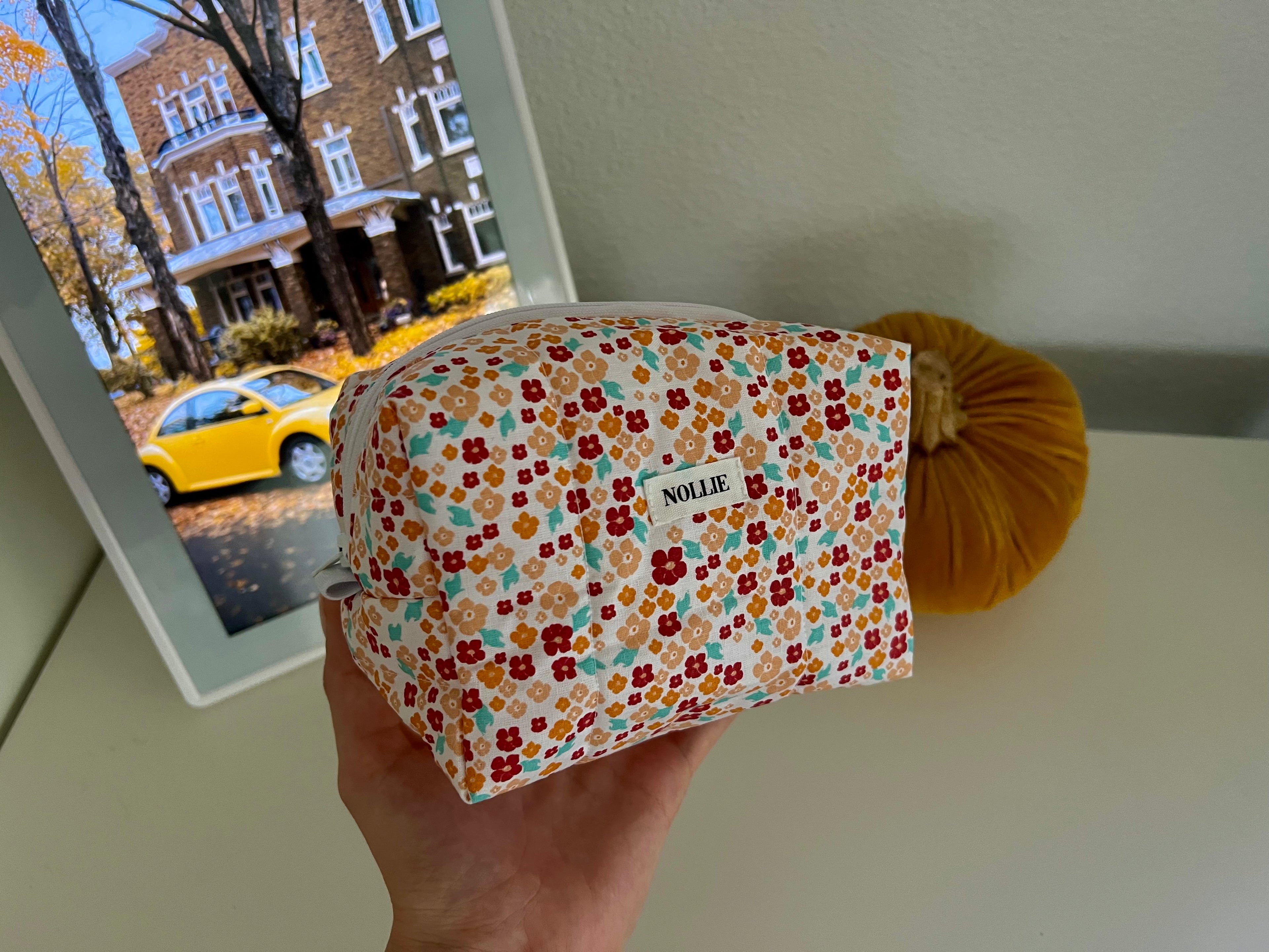 Orange Flowerheads Makeup Bag