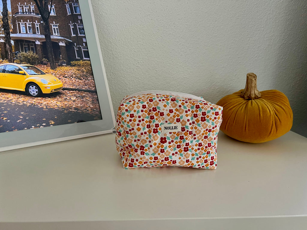 Orange Flowerheads Makeup Bag