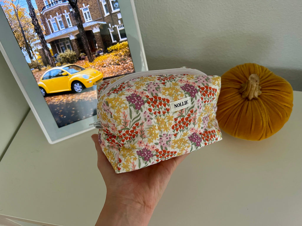 Orange Flowers Makeup Bag