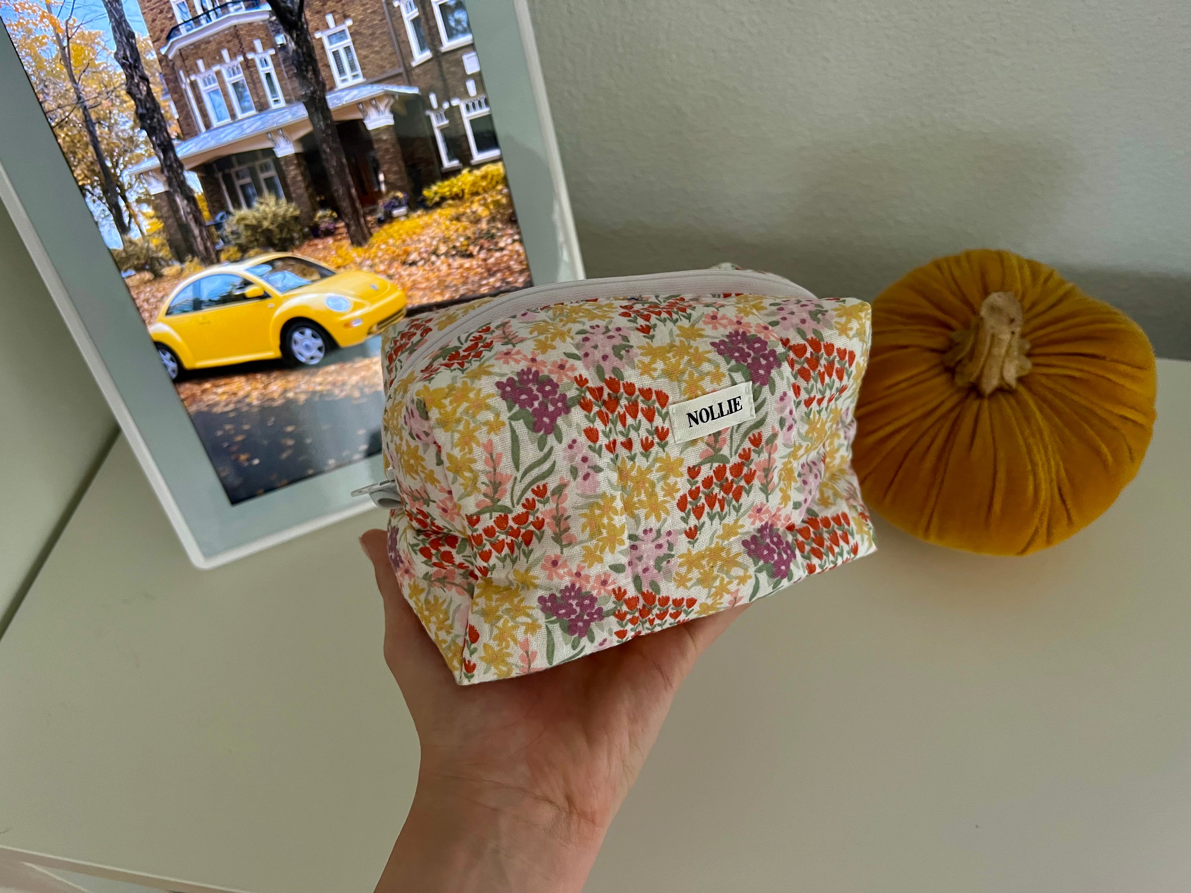 Orange Flowers Makeup Bag