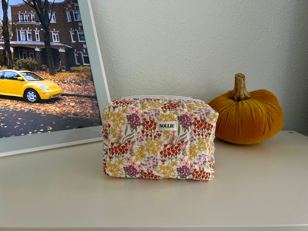 Orange Flowers Makeup Bag