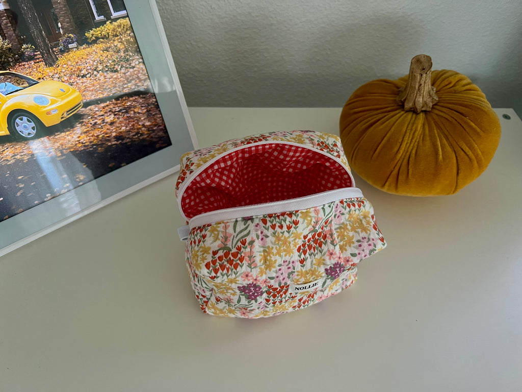Orange Flowers Makeup Bag