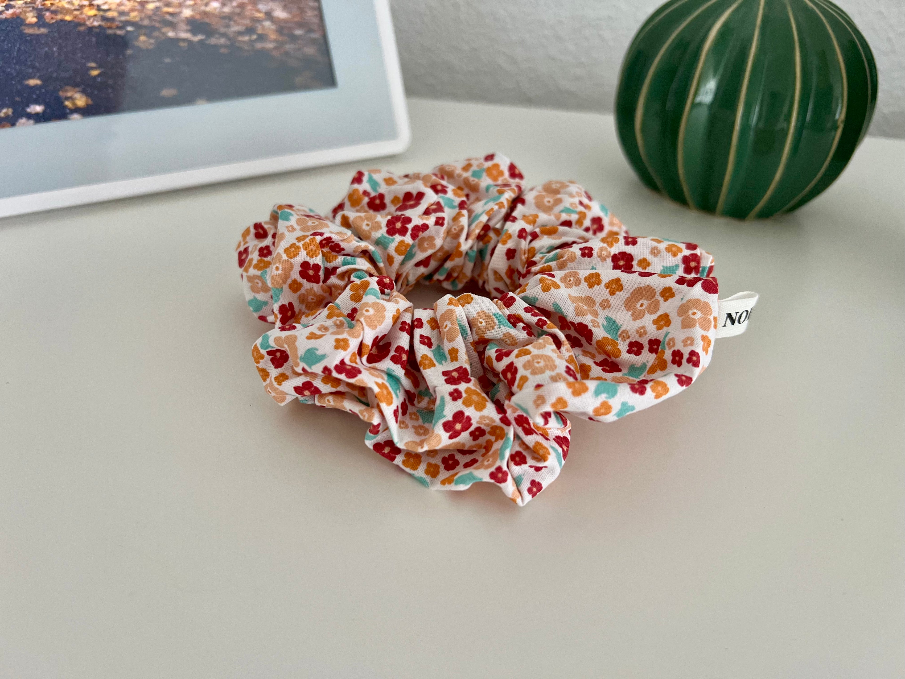 XL Scrunchie Orange Flowers