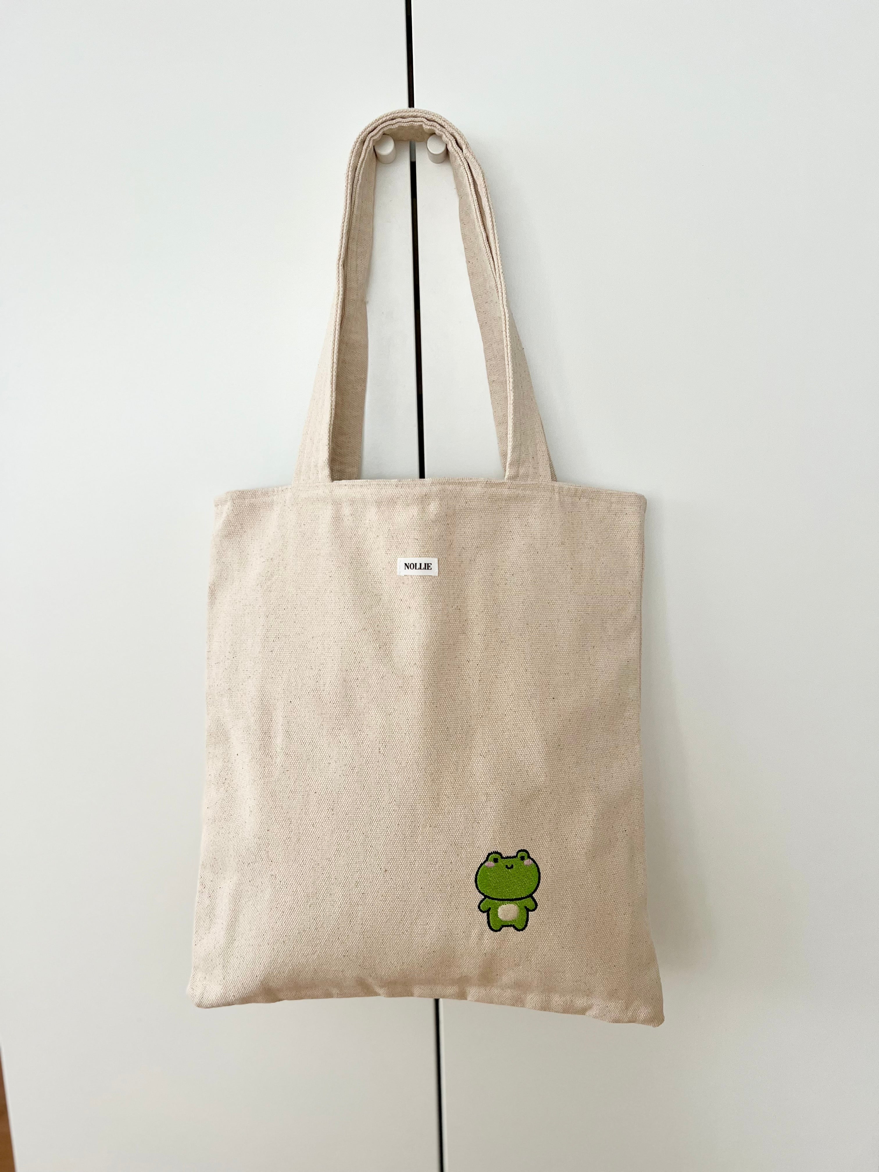Embroidered Tote Bag Frog
