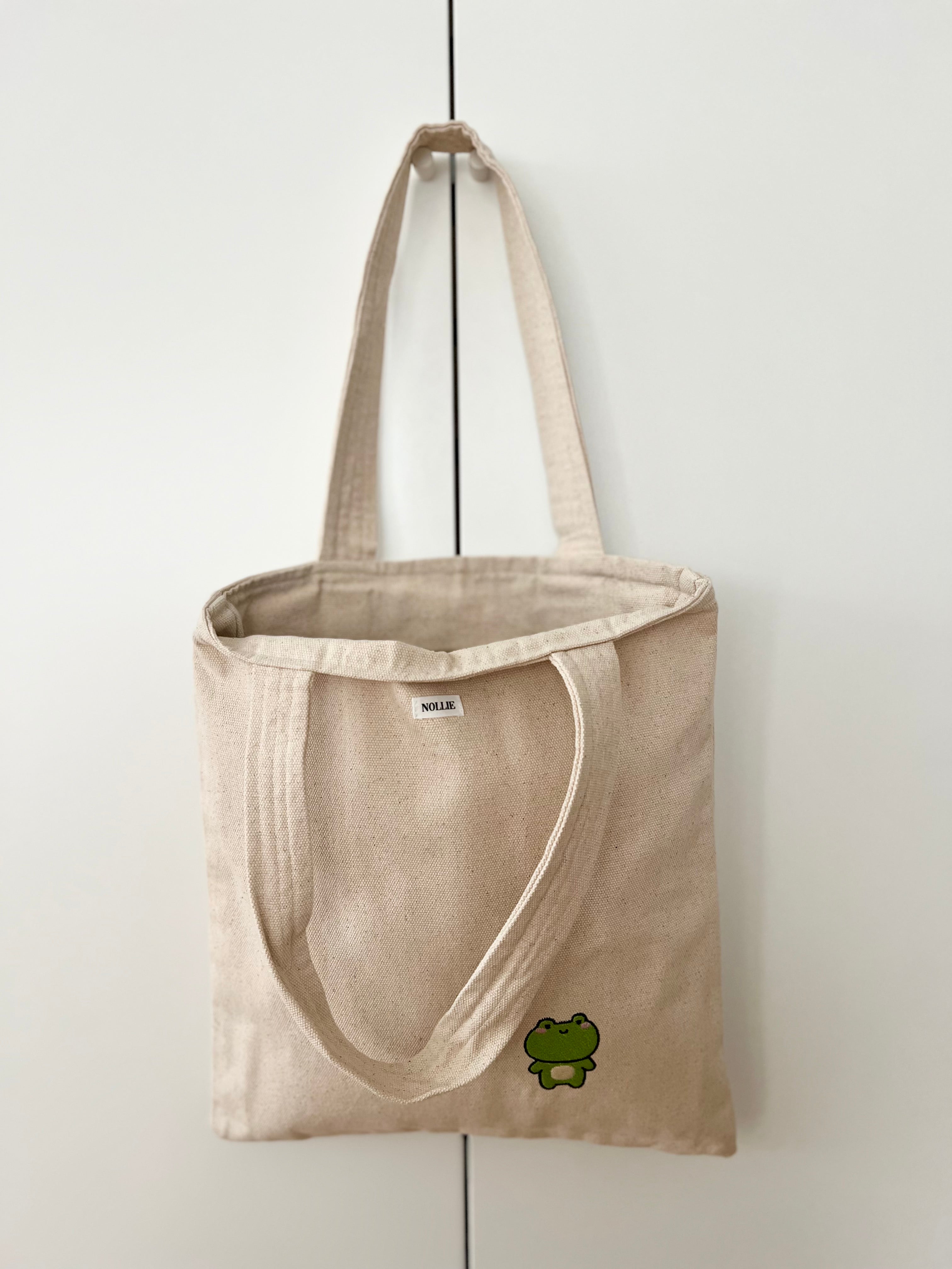 Embroidered Tote Bag Frog